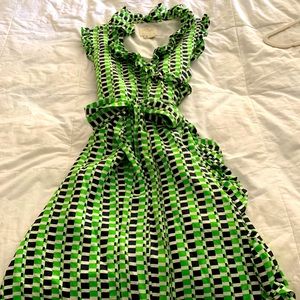 Kate Spade geometric print ruffle wrap dress